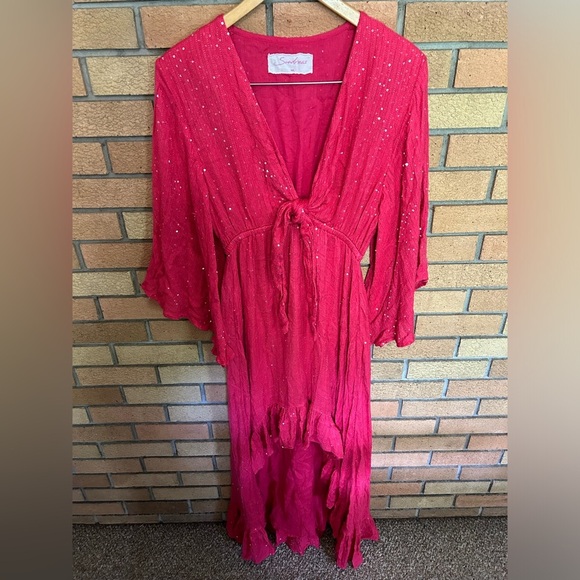 Sundress Juliana Sequin Dress Saint Barth Blush Pink Flowy High Low Size M/L - Picture 2 of 8